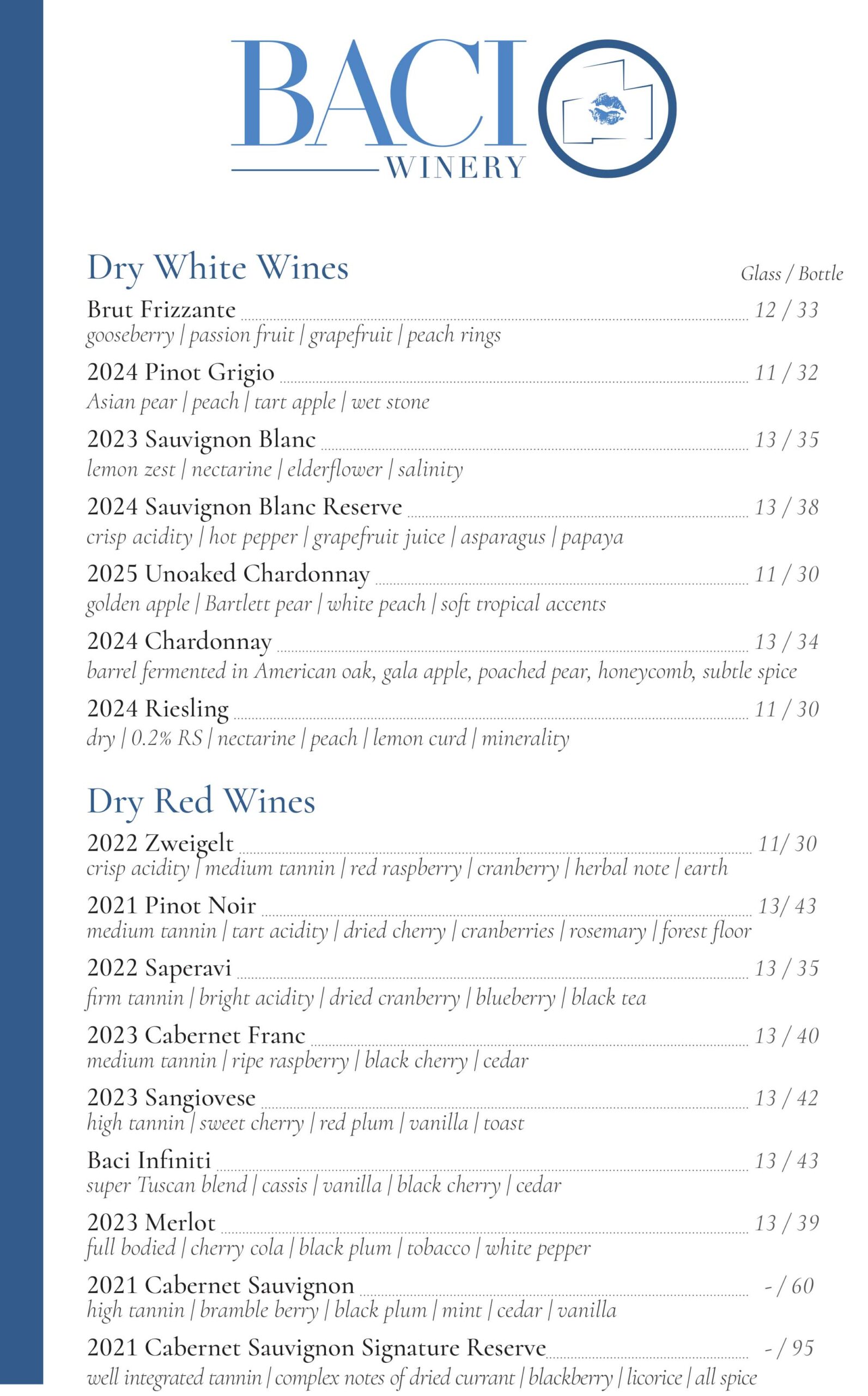 Baci Wine Menu 1