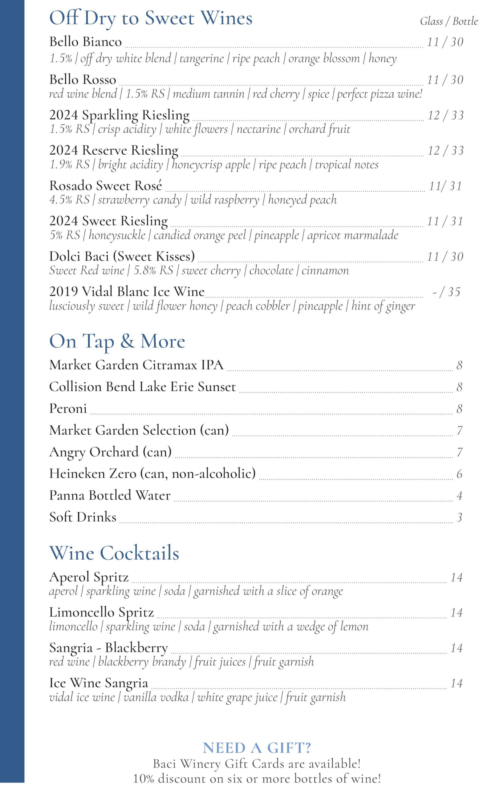 Baci Wine Menu 2